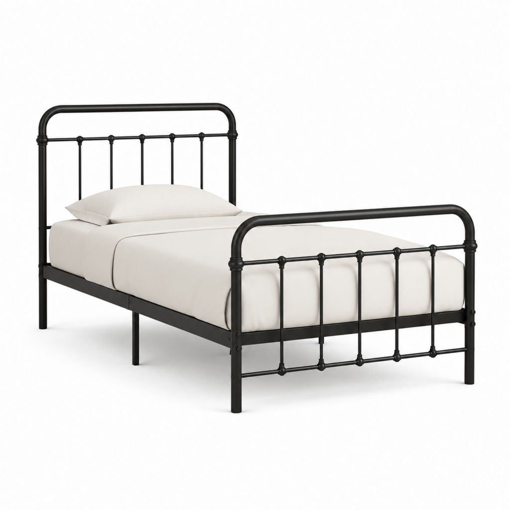 Metallbett Schwarz aus pulverbeschichtetem Stahl 90 x 200 cm