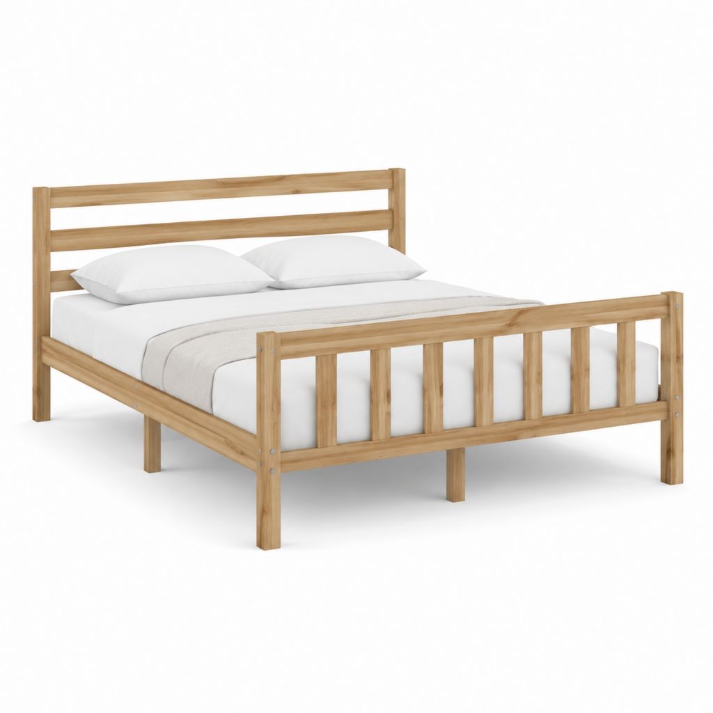 Doppelbett Bettgestell Natur Kiefer Massivholz Rechteckig 160 x 200 cm