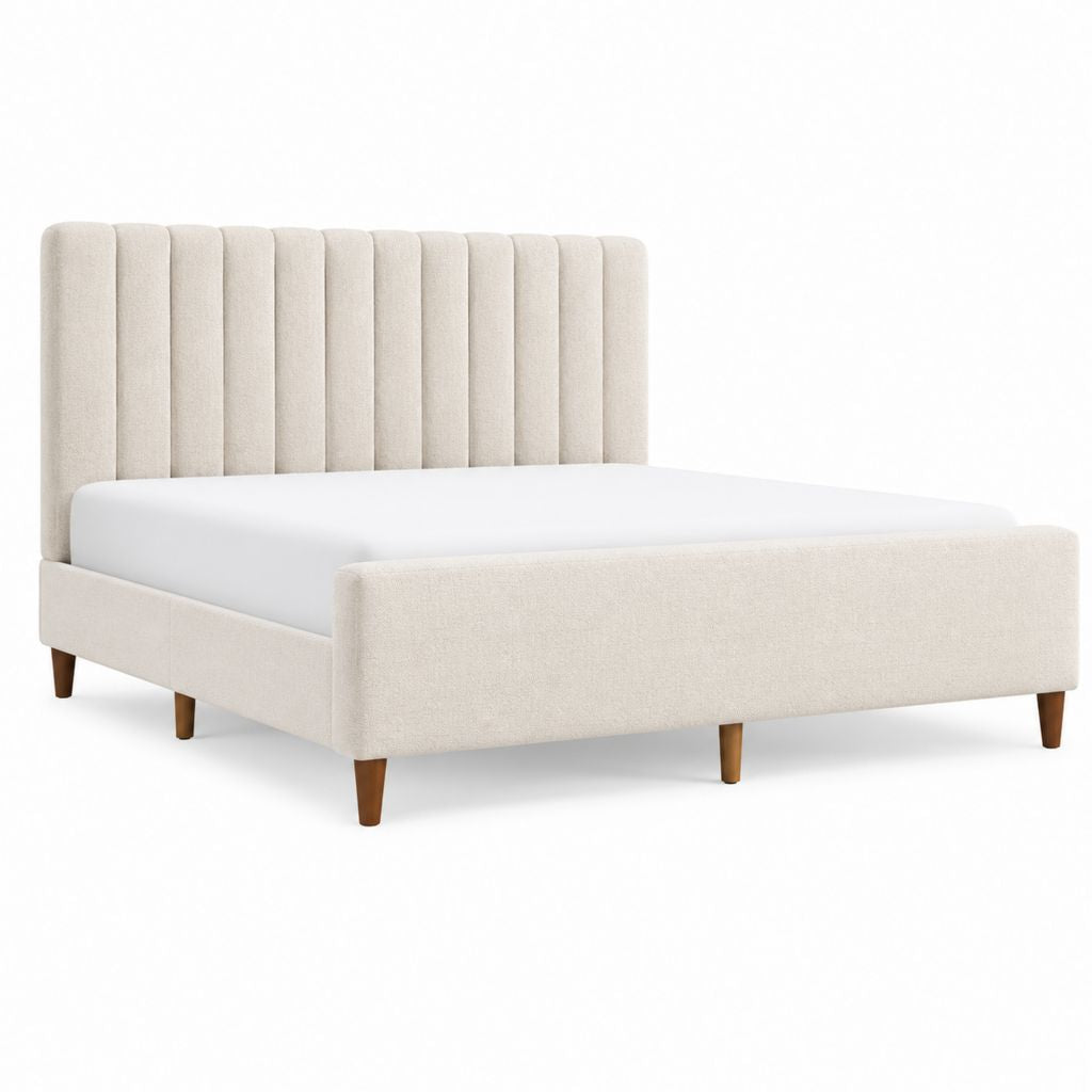 Polsterbettgestell Beige mit Polyesterbezug und vertikal gestepptem Kopfteil rechteckig 160 x 200 cm