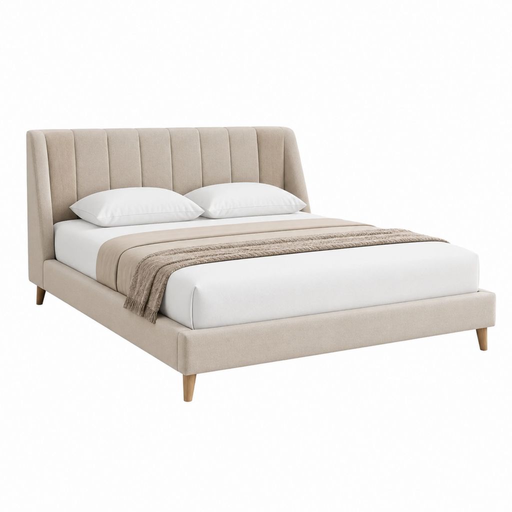 Polsterbett Doppelbett Beige aus Polyester rechteckig mit Liegefläche 180 x 200 cm Außenmaß 195 x 215 x 115 cm