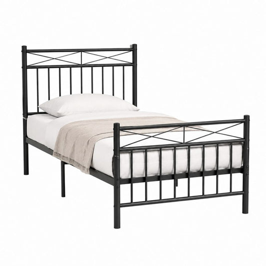 Metallbett Bettgestell Schwarz Stahl rechteckig 90 x 190 cm