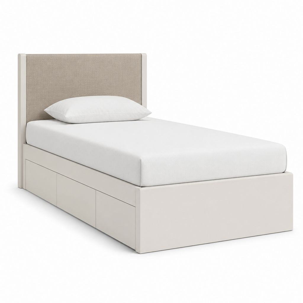 Einzelbett mit 3 Schubladen Cremeweiß Beige MDF Polyester Rechteckig Liegefläche 90 x 200 cm