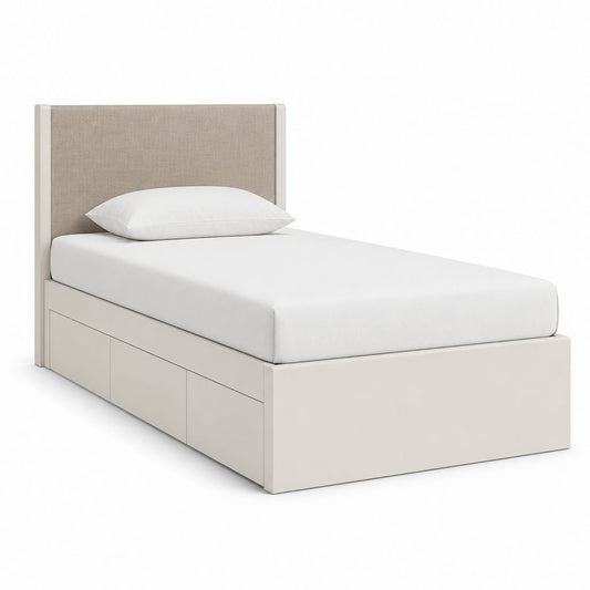 Einzelbett mit 3 Schubladen Cremeweiß Beige MDF Polyester Rechteckig Liegefläche 90 x 200 cm