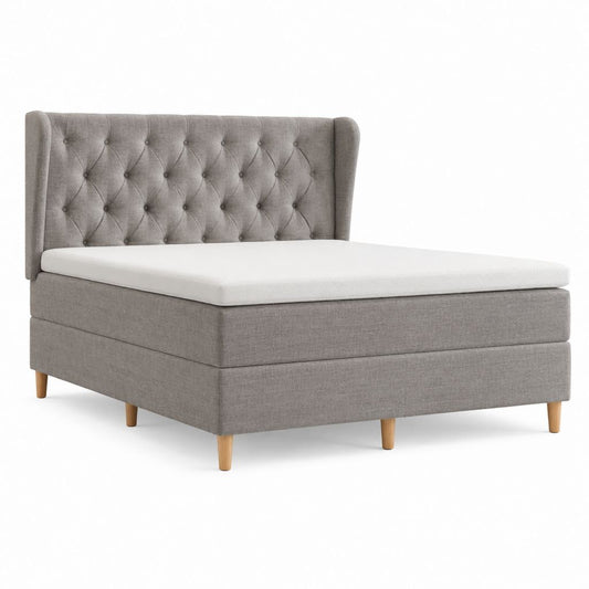 Boxspringbett Set Grau Polyester rechteckig 180 x 200 cm