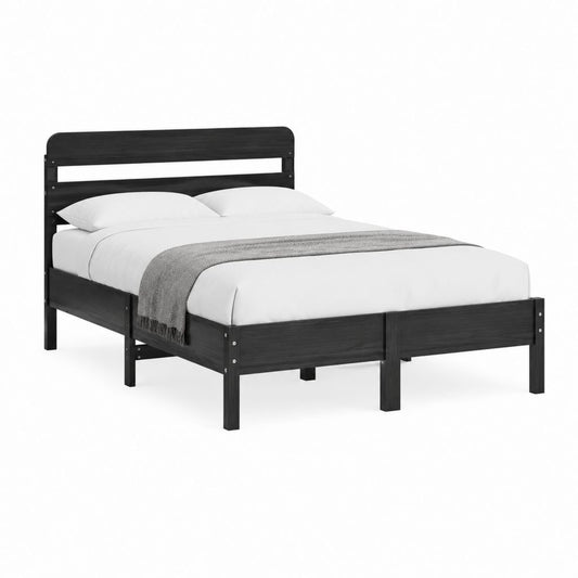 Doppelbett Bettgestell Schwarz massives Kiefernholz rechteckig 160 x 200 cm
