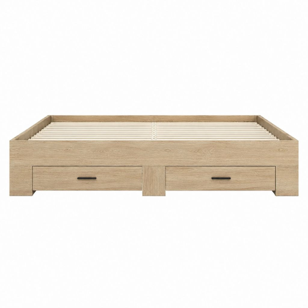Doppelbett Bettgestell Eiche-Optik Spanplatte mit Lattenrost und 2 Schubladen 180 x 200 cm