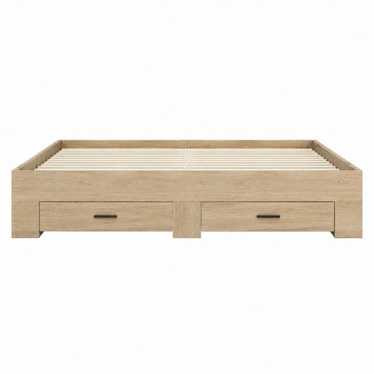 Doppelbett Bettgestell Eiche-Optik Spanplatte mit Lattenrost und 2 Schubladen 180 x 200 cm