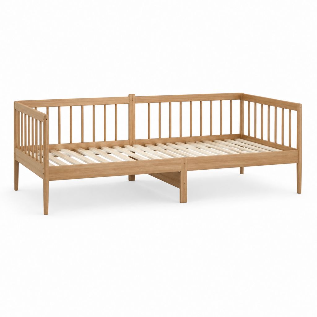 Tagesbett aus massivem Kiefernholz Natur 90 x 200 cm mit Lattenrost und Seitengittern