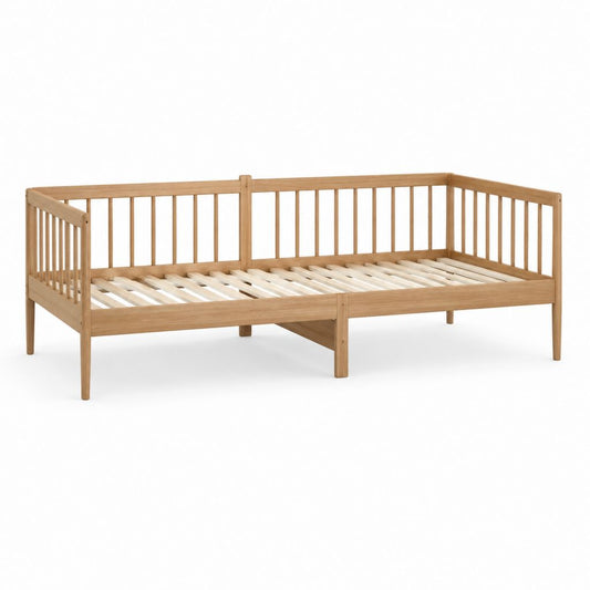Tagesbett aus massivem Kiefernholz Natur 90 x 200 cm mit Lattenrost und Seitengittern