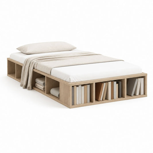 Stauraumbett Bettgestell eichefarben aus Spanplatte rechteckig für 160 x 200 cm Matratze 215 x 166 x 45 cm