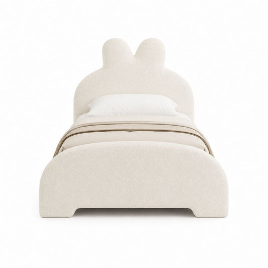 Kinderbettgestell Creme aus Bouclé-Polyester mit hasenförmigem Kopfteil für Matratze 90 x 200 cm 213 x 105 x 123 cm