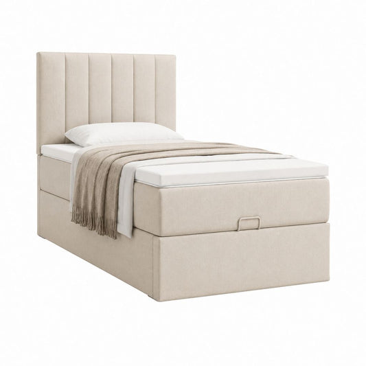 Polsterbett mit Stauraum Beige Polyester rechteckig 90 x 200 cm