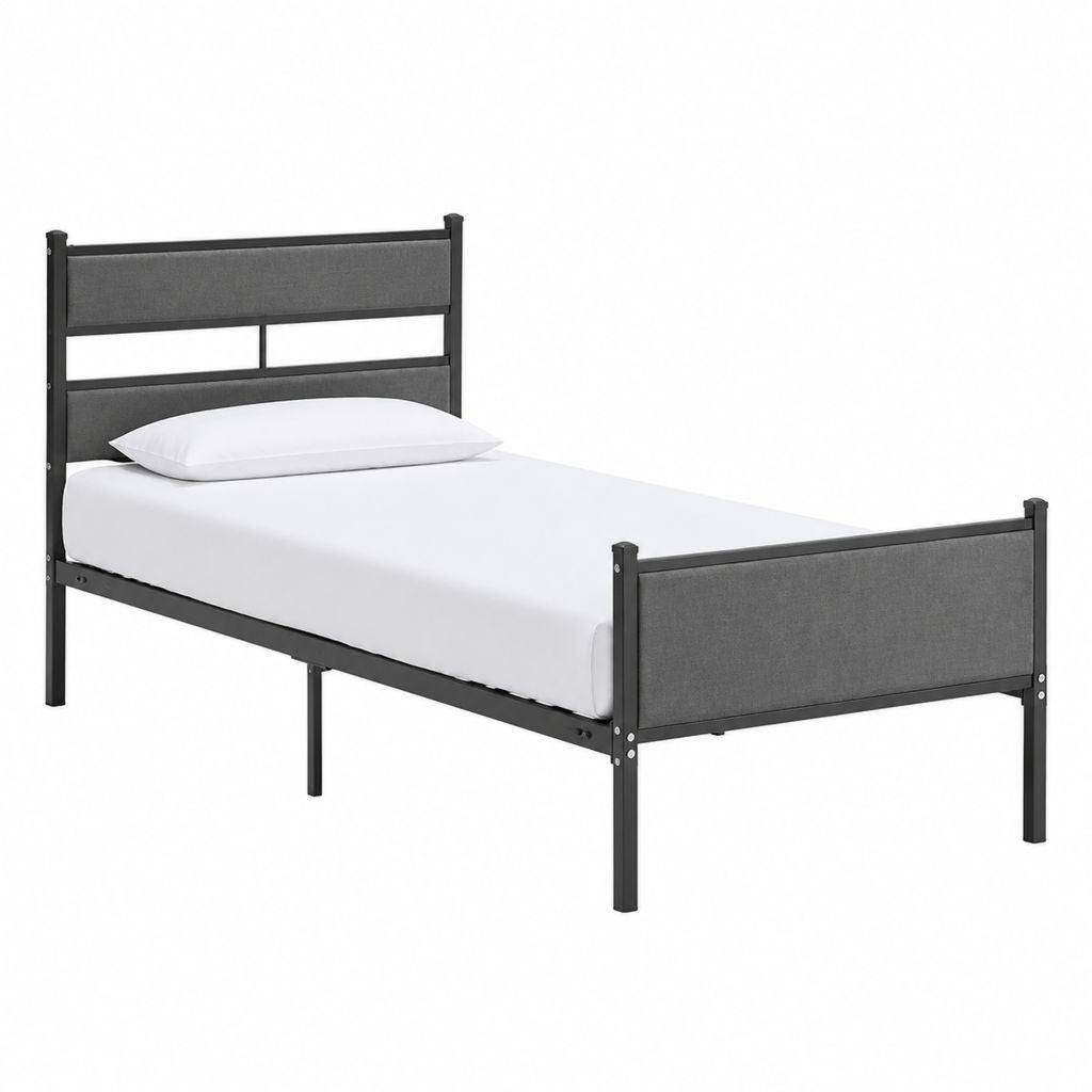 Einzelbettgestell 90 x 200 cm Schwarz Grau aus pulverbeschichtetem Stahl mit Polyesterbespannung