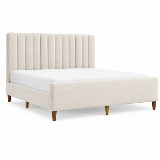 Polsterbettgestell Beige mit Polyesterbezug und vertikal gestepptem Kopfteil rechteckig 160 x 200 cm