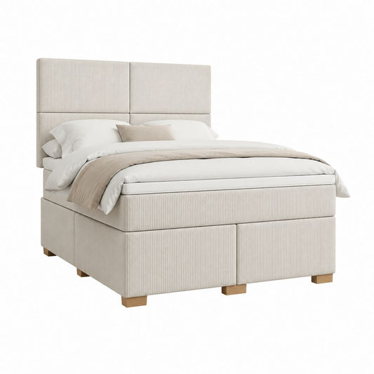Boxspringbett mit gepolstertem Kopfteil Beige Polyester 180 x 200 cm
