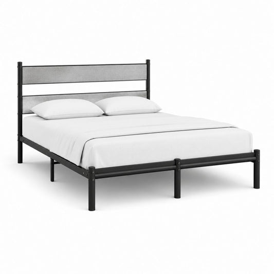 Metallbettgestell Doppelbett Schwarz Grau Stahl Polyester Rechteckig 160 x 200 cm